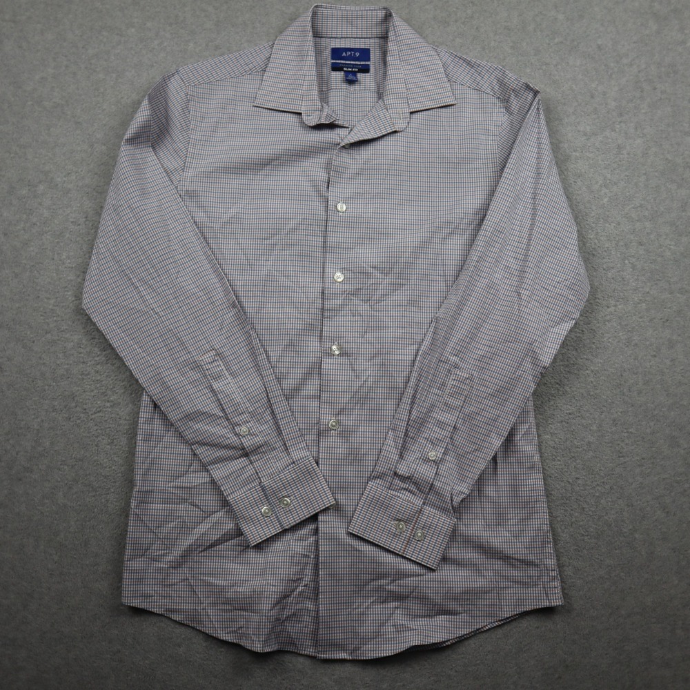 Apt. 9 Shirt Mens S 14-14.5 32/33 Premier Flex Slim Fit Button Down Blue Orange